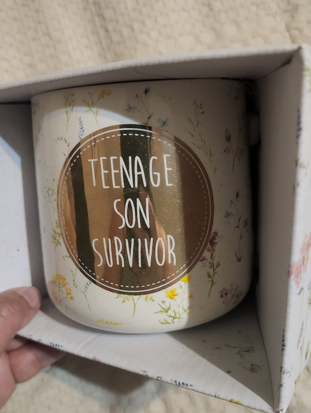 Coco+Lola "Teenage Son Survivor" White Floral Ceramic Mug
